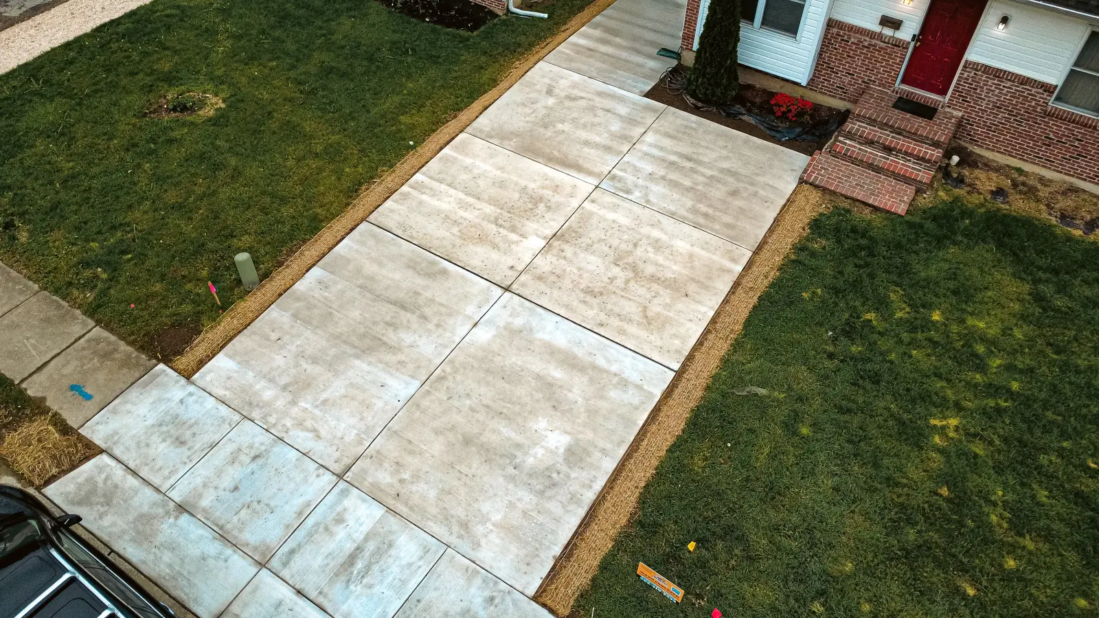 Drone view of a newly poured concrete driveway in New Castle County, DE
