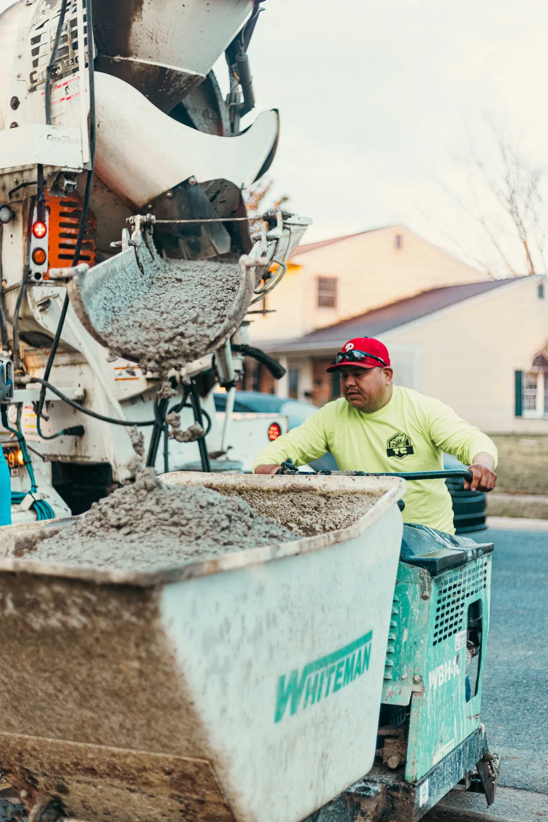 Tri-County crew moving concrete with a power buggy in New Castle County, DE