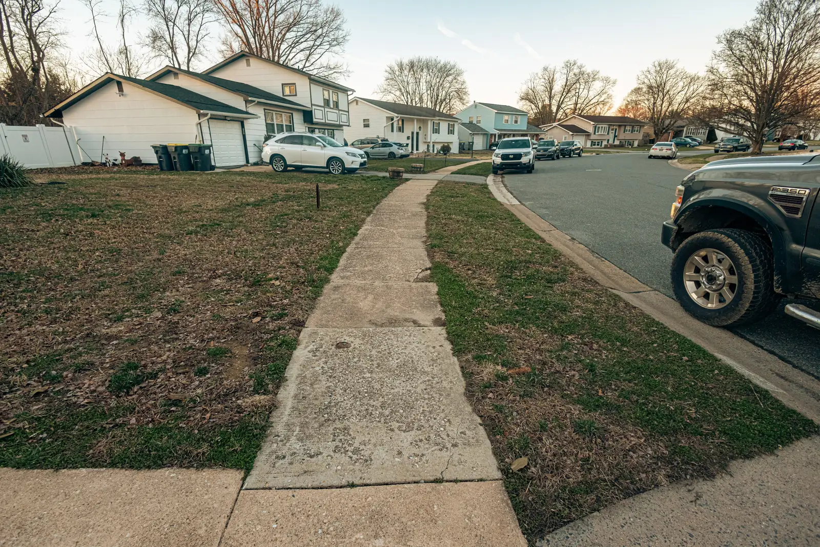 New streetside concrete sidewalk in a New Castle County, DE neighborhood