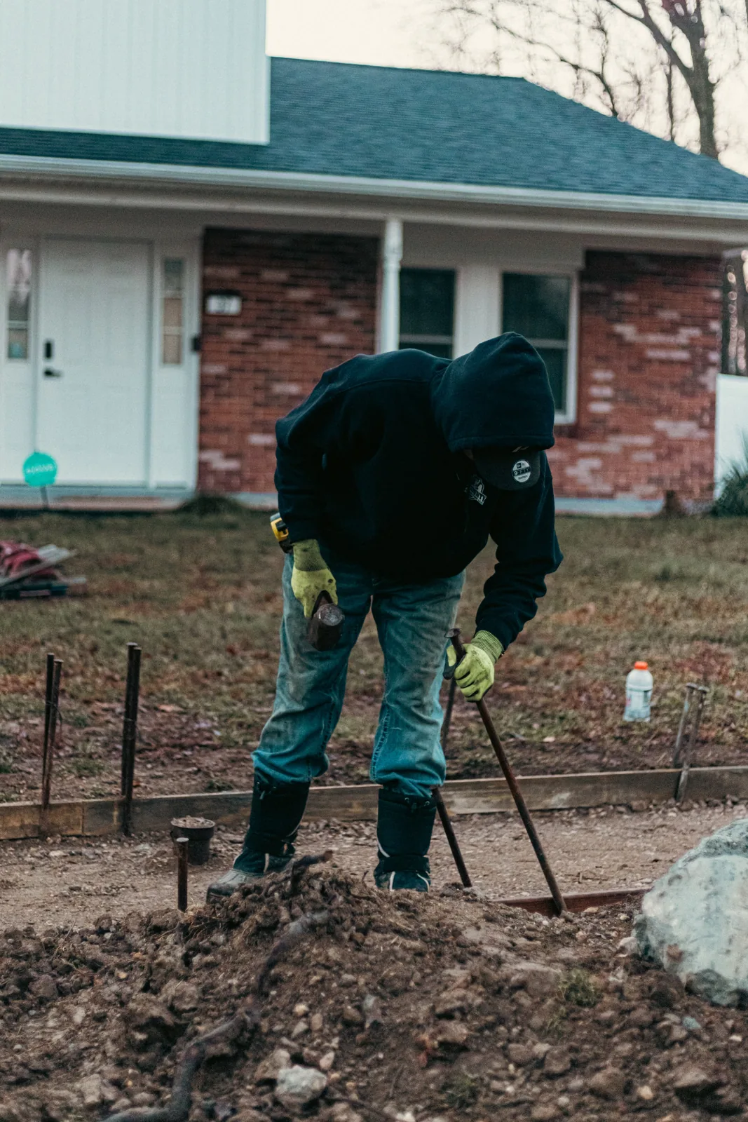 Rebar-reinforced concrete slab foundation prep at a New Castle County, DE site