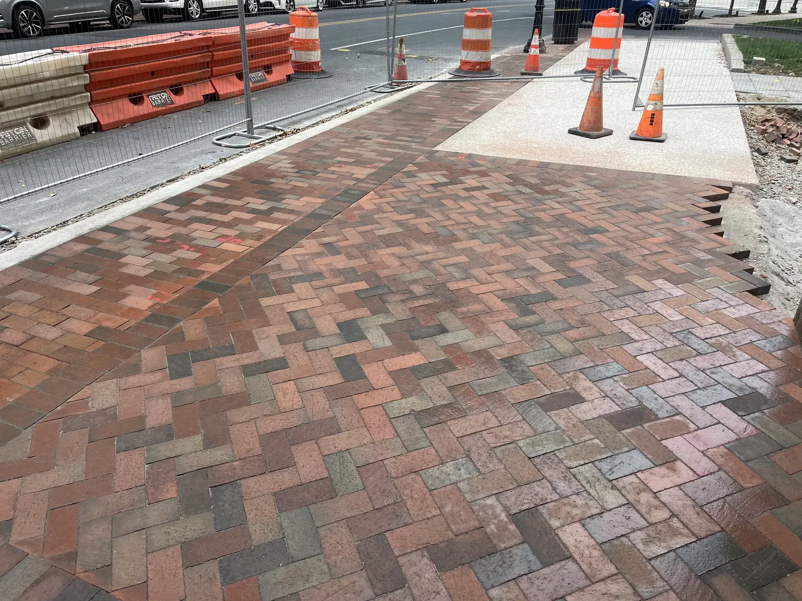 Stamped concrete walkway with brick pattern in New Castle County, DE
